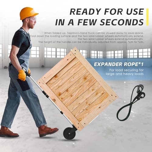 Teprovo Folding Hand Truck Dolly Cart,340LB Capacity Portable Aluminum Dolly Cart with Telescoping Handle and 7 Inch Rubber Wheels for Moving,Shopping,Travel,Office Use 7