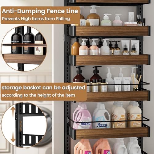 POKIPO 8 Tier Over The Door Pantry Organizer, 2 IN 1 Wall Mount or Hanging Spice Rack Seasoning Shelves with Adjustable Basket, Back of Door Organizer and Storage for Kitchen Cabinet and Room Closet 5