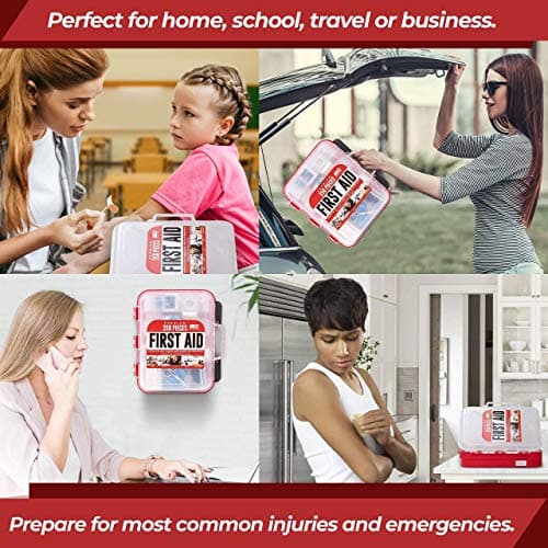 M2 BASICS Professional 350 Piece First Aid Kit, Wall Mountable Dual Layer Hard Case for Business, Home, Car, Vehicle & Work 6