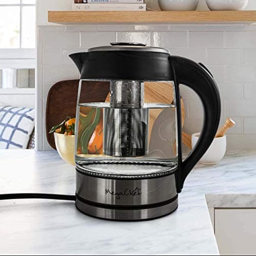 MegaChef 1.8Lt. Glass Body and Stainless Steel Electric Tea Kettle with Tea Infuser 7