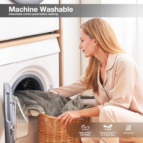 RALYSUN Electric Blanket Twin Size 62" x 84" Thickened Flannel and Sherpa Heated Blanket,10 Hours Timer Auto-Off,5 Heating Levels,for Bedroom Office Couch,Gray 6