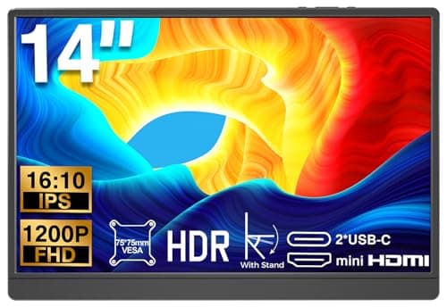 DHPL 14 Inch Portable Monitor, FHD 1920x1200 IPS16:10 Display with Built-in Kickstand, USB-C/HDMI Plug and Play, Compatible with Laptop, PC, Mac, Mobile, PS5, PS4, Xbox, Switch