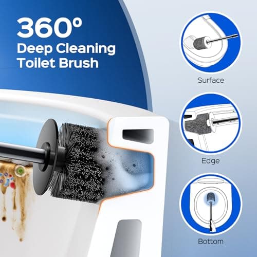 HAMITOR Toilet Bowl Brush Set: Compact Space-Saving Design with Hidden Holder for Small Bathrooms, Apartments & RVs - Bathroom Cleaning Accessories - Rustproof Toilet Scrubber Cleaner Kits Silver 6