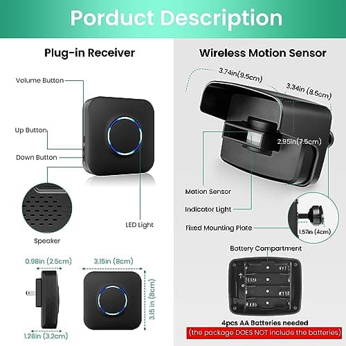 BITIWEND Driveway Alarm Wireless Outside System with 600FT Range & 58 Melodies - Weatherproof Motion Sensor Alarm Outdoor Protect Property Office Home Security (1 Receiver & 2 Motion Detectors) 9