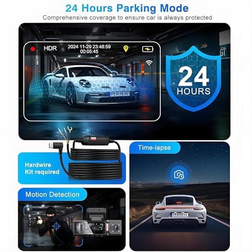 3 Channel 4K Dash Cam Front, 1080P Dash Camera Rear and Inside for Cars with 3.16 IPS Screen, 64GB Card, G-Sensor, 24Hr Parking, App Control,Loop Recording, Night Vision,Support 256GB Max 5