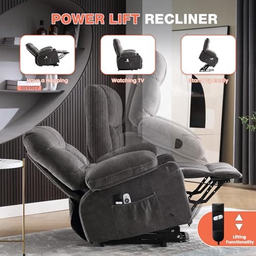 MAHOMICO Power Lift Recliner Chair for Elderly with Vibration Massage and Lumbar Heating, Electric Lift Recliner Single Sofa with Side Pocket, Two Cup Holders and USB Charge Port for Living Room 5