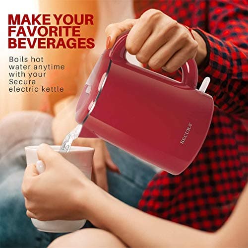 Secura Stainless Steel Double Wall Electric Kettle Water Heater for Tea Coffee w/Auto Shut-Off and Boil-Dry Protection, 1.0L (Red) SWK-1001DR/HB-K012 6