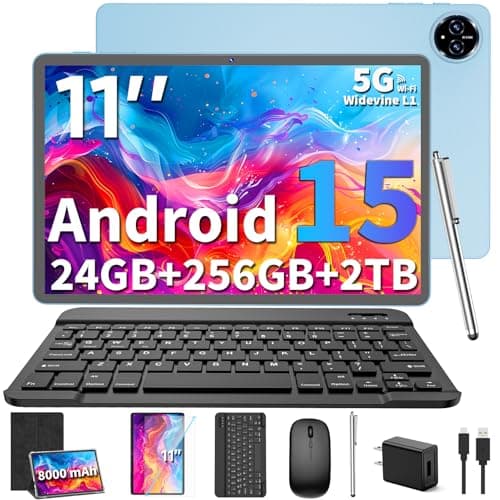 Android 15 Tablet, 2025 Upgraded 11 inch Android Tablets with Keyboard, 24GB+256GB+2TB Expand, Support Face Unlock+18W Fast Charging, Octa-Core CPU,Dual WiFi6, Dual Camera,8000mAh Battery, Black