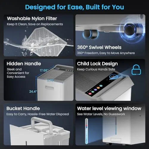 5,300 Sq.Ft Most Efficient Energy Star 2024 Dehumidifier,Vellgoo Max 120 Pint/D Compressor Dehumidifier for Basement with Drain Hose, Smart Humidity Control for Home, Large Rooms(Grey) 7