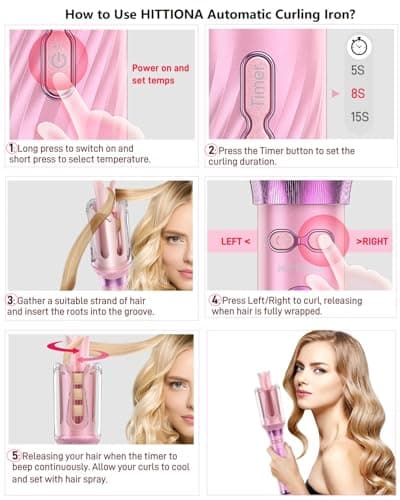 Automatic Curling Iron Hair Curler - HITTIONA Rotating Curling Iron Wand 1 Inch with 12 Temps 3 Timer, Anti-Scald, Anti-Tangle Hair Wand Curlers for Lasting Curls Waves, Dual Voltage 5
