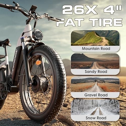 Seemoon 4000W Dual Motor Electric Bike,38MPH &105 Miles Range eBike for Adults,52V 1040Wh,26" Fat Tire Ebike,Step-Thru Electric Bicycle for Off-Road, Mountain,Commuter,7-Speed 160Nm Torque E-bike 5