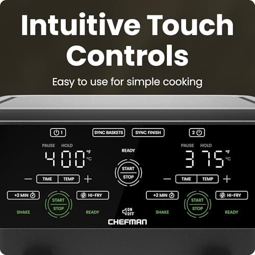 CHEFMAN 6 Quart Dual Basket Air Fryer Oven with Easy View Windows, Sync Finish, Hi-Fry, Auto Shutoff, 2 Independent 3Qt Nonstick Dishwasher Safe Frying Baskets, Digital Double Air Fryer - Black 6