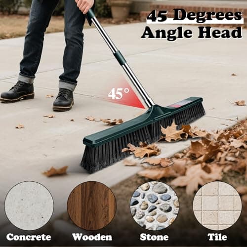 MASTERTOP 24" Push Broom Outdoor, Heavy Duty Garden Brush Broom with 58" Long Handle and Stiff Bristles,Commercial Outdoor Broom for Deck Driveway Garage Yard Patio Warehouse Concrete Floor Cleaning 6