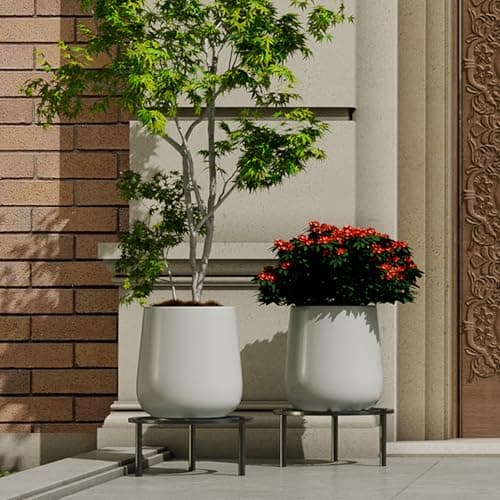 TOSKING Heavy Duty Metal Plant Stand - 7.9-inch Round Tray with Geometric Pattern, Adjustable Leveling Feet & Rust-Resistant Finish for Indoor/Outdoor Use 7