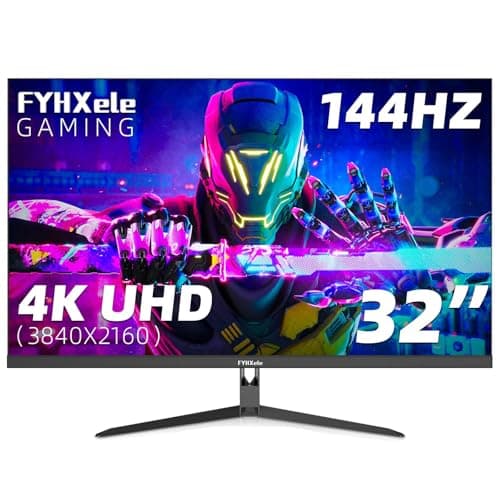 FYHXele 32 inch 4K Gaming Monitor, UHD Fast IPS Panel 144Hz Monitor, Computer Monitor Support FreeSync, HDR400, 1ms, 100% sRGB, with DP, Type-C, HDMI2.0/2.1, USB Hub, Support Wall-Black