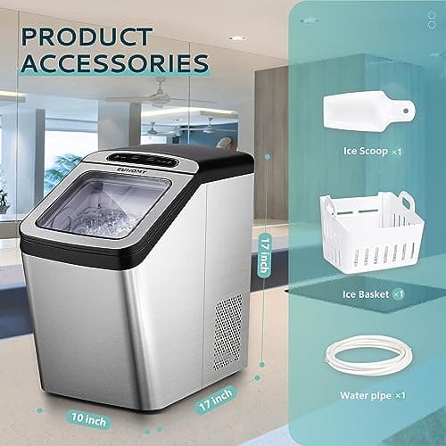 EUHOMY Nugget Ice Maker Countertop, Max 34lbs/Day, 2 Way Water Refill, Self-Cleaning Pebble Ice Maker Machine with 3Qt Reservoir, Ideal for Home, Office, Bar, and Party. (Silver) 7