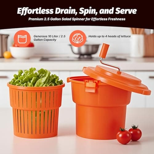 CMI 2.5 Gal/10 Qt Large Commercial Salad Spinner Jumbo Manual Lettuce Dryer-Dries up to 4 Heads of Lettuce, Orange (SP-9.5) 7