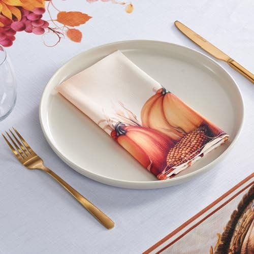Kadut Thanksgiving Fall Harvest Turkey Cloth Napkins (17x17 Inch) Set of 4 | Heavy Duty Fabric | Stain Proof Napkins for Harvest, Holiday, Fall, Parties, Christmas