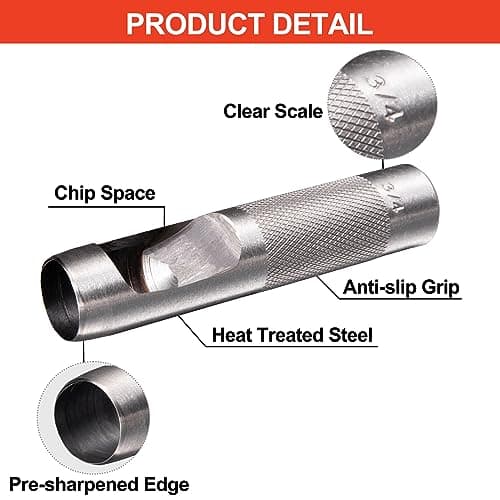 Spurtar 12 PCS Steel Hollow Leather Punch Set 1/8''-3/4'' Heavy Duty Round Hole Punch Set Leather Hole Tool for Watch Cloth Belt Gaskets w/Storage Bag 6