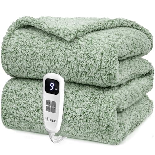 blunique Heated Blanket Electric Blanket Throw - Fast Heating Blanket Throw Double Sided Sherpa Ultra Soft Cozy with 6 Heating Levels & 1-4 Hours Auto Off, Mashine Washable, 50 x 60 Inches, Sage