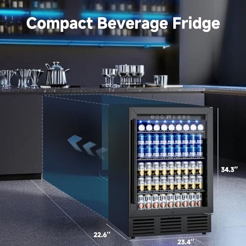 ICEVIVAL 24 Inch Beverage Refrigerator, 180 Cans Beverage Refrigerator with Glass Door, LED Light, Under Counter Refrigerator for Soda, Water, Wine, Drink Fridge for Home, Bar or Office 7