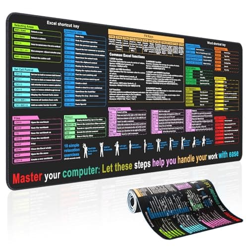 Excel Cheat Sheet Desk pad—Contains 12 Types of Common Skills in Excel and Word|Large XL Size（31.5 * 11.8 inch）|Desk mat for Keyboard and Mouse|Work、Study、Gaming Mouse pad|Waterproof、Anti-Slip