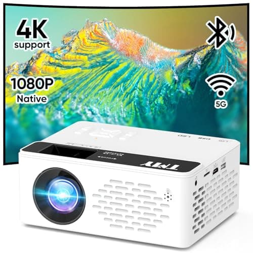 TMY Mini Projector, Native 1080P Projector with WiFi and Bluetooth, 4K Supported Portable Projector, Movie Projector Compatible with TV Stick Smartphone/HDMI/USB, indoor & outdoor use