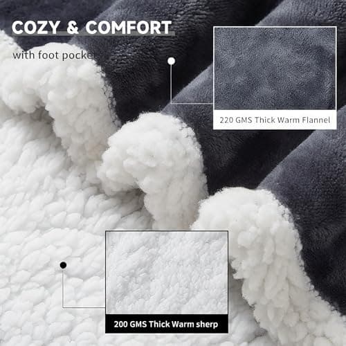 KINGTE Wearable Heated Blanket Portable with Sleeves & Foot Pocket - Electric Snuggle Throw Blanket, 8 Heat Settings, 1-12H Auto Shut-Off, 50"x70"+14" Electric Blanket, for Her/Him/Family 6