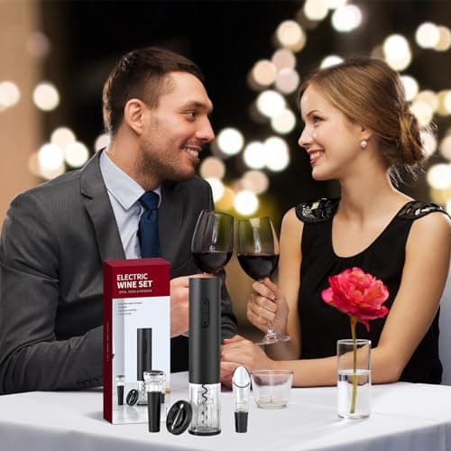 Electric Wine Opener Set, Battery Operated Wine Bottle Opener with Foil Cutter, Wine Pourer and Vacuum Stopper, Automatic Corkscrews for Wine Bottles Kit for Christmas Gift Home Kitchen Bar 2