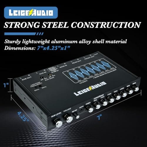 LEIGESAUDIO LG-EQ7A 7-Band Car Audio Graphic Equalizer with Front 3.5mm Aux Input, High Voltage RCA Outputs and High Level Speaker Inputs 7
