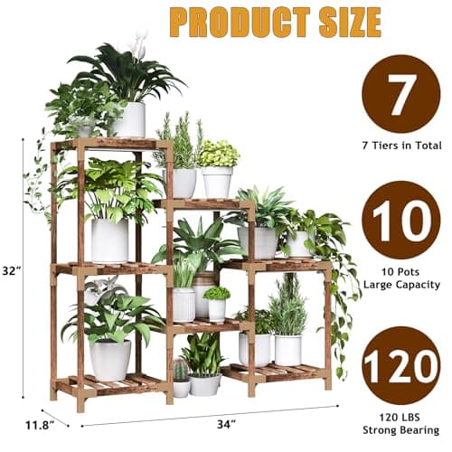 HOMKIRT Plant Stand with Grow Light, Plant Shelf Indoor for Mutiple Pots, 7 Tiers Wood Plant Ladder Holder Flower Stand for Corner Living Room Patio Boho Home Decor 5