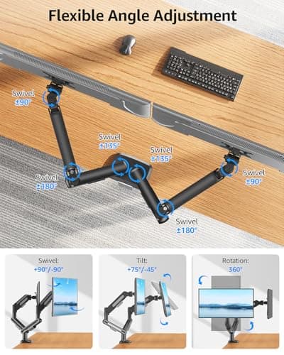 MOUNTUP Dual Monitor Mount Holds 4.4-26.5lbs, Heavy Duty Monitors Arm for 39 37 34 32 27inch,Double Monitor Stand for 2 Monitor, Height Adjustable Monitors Desk Mount with C-Clamp＆Grommet Base 5
