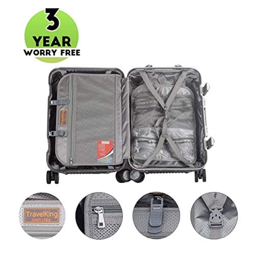 TRAVELKING All Aluminum Carry On Luggage with TSA Locks Fashion Cool Metal Hard Shell Spinner Suitcase (Silver, 20 Inch)… 5