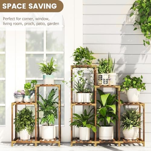 HOMKIRT Plant Stand Indoor Outdoor, 11 Tier Corner Shelf Wood Rack Organizer Display for Multiple Plants Large Ladder Holder Flower Stand for Living Room Patio Porch 5
