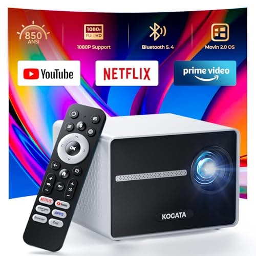 [850ANSI/Built in Apps] Portable Mini Projector with WiFi and Bluetooth, Kogata Outdoor Movie Proyector, Electric Focus/4P Keystone/HDR10, 1080P HD Projector for Bedroom Home Theater