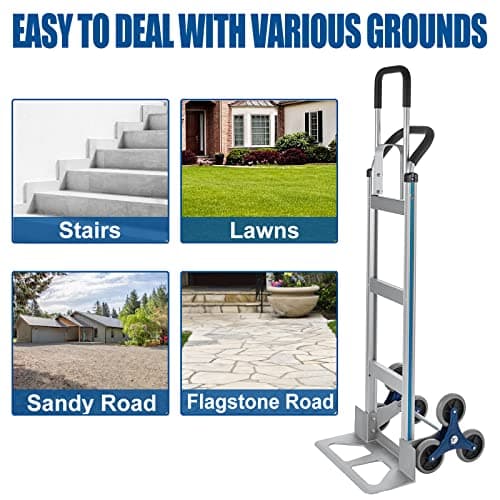 TOPDEEP 2 in 1 Aluminum Hand Truck 650 lb Capacity, Heavy Duty Stair Climbing Cart with 6 Wheels, Convertible Hand Truck and Dolly with Loop Handle 8