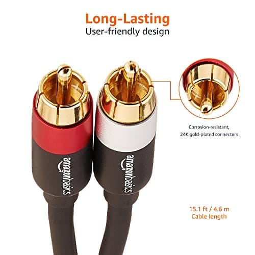 Amazon Basics 2 RCA Audio Cable for Amplifier,Active Speakers or Subwoofer with Gold-Plated Plugs, 15 Feet, Black 5