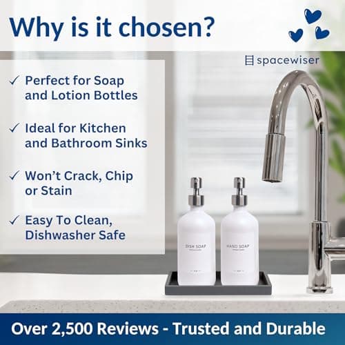 Spacewiser Countertop and Vanity Tray - Small 7.7" Silicone Tray for Soap Dispenser Bottles, Bathroom Trays, Kitchen Sink Soap Trays, Sink Caddy Kitchen Sinks Organizer, Soaps Dish & Sponge Holder Mat 7