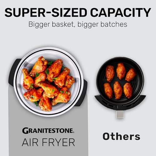 Granitestone 16Qt Large Glass Air Fryer Non Toxic – Family Sized Airfyrer Cooker with 3 Cooking Sections, Stainless Steel Racks, for French Fries, Chicken, No Preheat, Self Cleaning, Dishwasher Safe 5