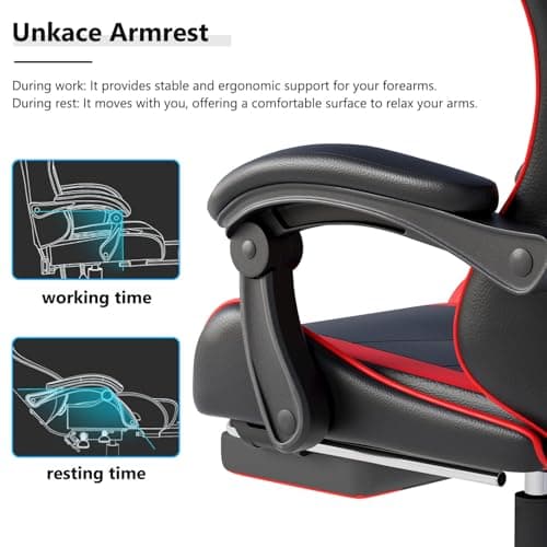 OS MOTOR Gaming Chair with Headrest and Lumbar Support, Ergonomic High Back Office Chair, Racing Style Executive Computer Desk Chair, Leather Adjustable Swivel Task Chair for Home Office (Red Black) 6