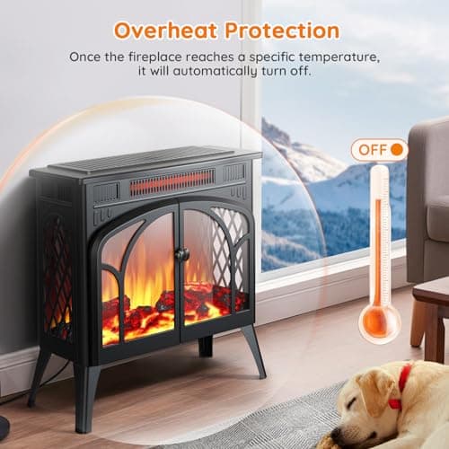 Rintuf Electric Fireplace Heater, 1500W Infrared Fireplace Stove w/ 3D Realistic Flame, 5100BTU Freestanding Electric Stove Heater with Remote Control, 8H Timing, Ideal for Indoor Home Use 7