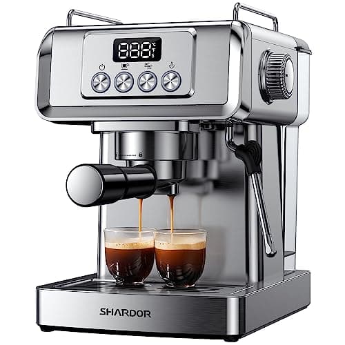 SHARDOR 20-Bar Espresso Machine for Home Barista, Built-In Steam Wand for Latte & Cappuccino, Stainless Steel Espresso Coffee Maker with Temp Display, 1350W, 60oz Water Reservoir