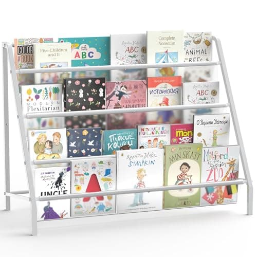 HAVEDAWN High-Transparent 4 Tier Kids Bookshelf, Sturdy Metal Large Size Book Rack Storage for Kids - Toddler Book Shelf Display for Nurasery, Kids Room, Deep Size Bookshelf Hold More Books
