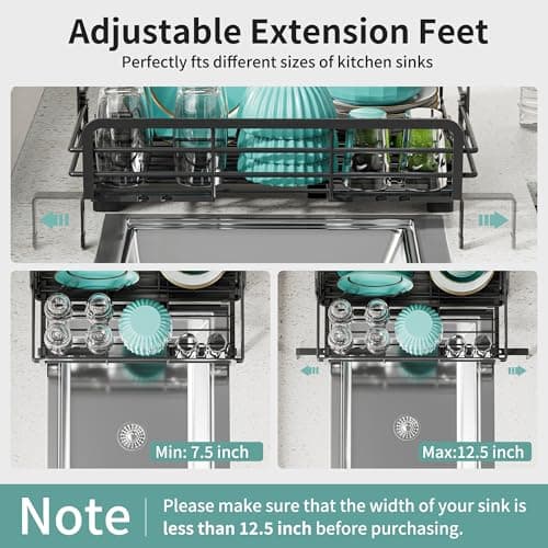 Small Dish Drying Rack - Extendable Dish Rack for Kitchen Counter, Rustproof Dish Drainers with Utensil Holder, Perfect for Apartments, RVs and Small Spaces,16.5" D x 7.5"-12.5" W x 6.5" H 6