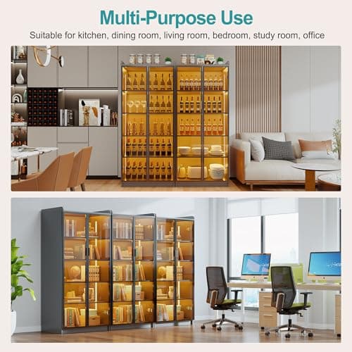 Lvifur 65" Display Cabinet with Lights, 5 Tier Curio Cabinets Bookcase with Adjustable Shelves, Tall Storage China-Cabinet with Human Body Induction for Living Room (Grey) 7