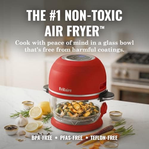 Non Toxic Air Fryer™ Pro | 9-in-1 Glass Air Fryer | Self-Cleaning | 5 Quart | Rotisserie and Tumbler | 400F Vortex For Even Cooking, BPA-Free Teflon Free, Recrisp, Roast, Bake, White 5