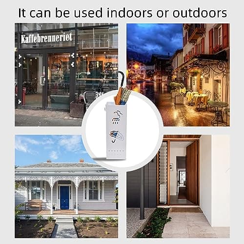 BEWBBAT Metal Umbrella Stand for Entryway, 6 x 6 x 17 Inch White Square Umbrella Organizer Bin, Free Standing Umbrella Holder,Walking Sticks, Home Office Decor 5