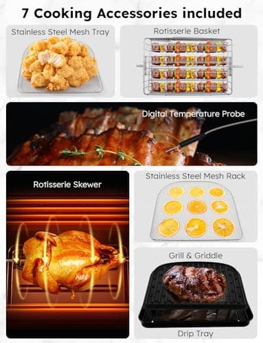 Nuwave Brio Air Fryer Oven, 15.5Qt X-Large Family Size, SS Rotisserie Basket &Skewer-Kit, Reversible Ultra Non-Stick Grill/Griddle Plate, Powerful 1800W, Integrated Smart Thermometer,Black 6