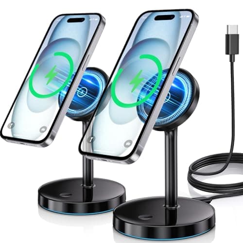 2 Pack Mag-Safe Charger Stand 15W Magnetic Wireless Charging Station for iPhone 16 15 14 13 12 Pro/Pro Max/Plus/Mini Magnet Wireless Charging Station/Pad with LED Light for AirPods 3/2/Pro/Pro 2