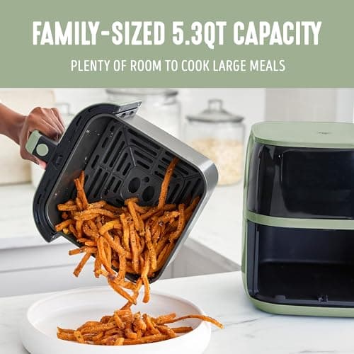 GreenLife Compact Electric Air Fryer Oven, 5.3 QT, PFAS-Free Ceramic Nonstick Drawer, 8 One Touch Digital Display, Easy View Window, Auto Shut-Off Timer, Dishwasher Safe Parts, 1500 Watts, Sage 5